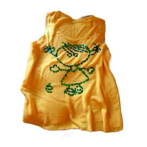 RARE! SEQUIN GIRL ON KNIT BUTTER YELLOW SLEEVELEES TOP      ☆